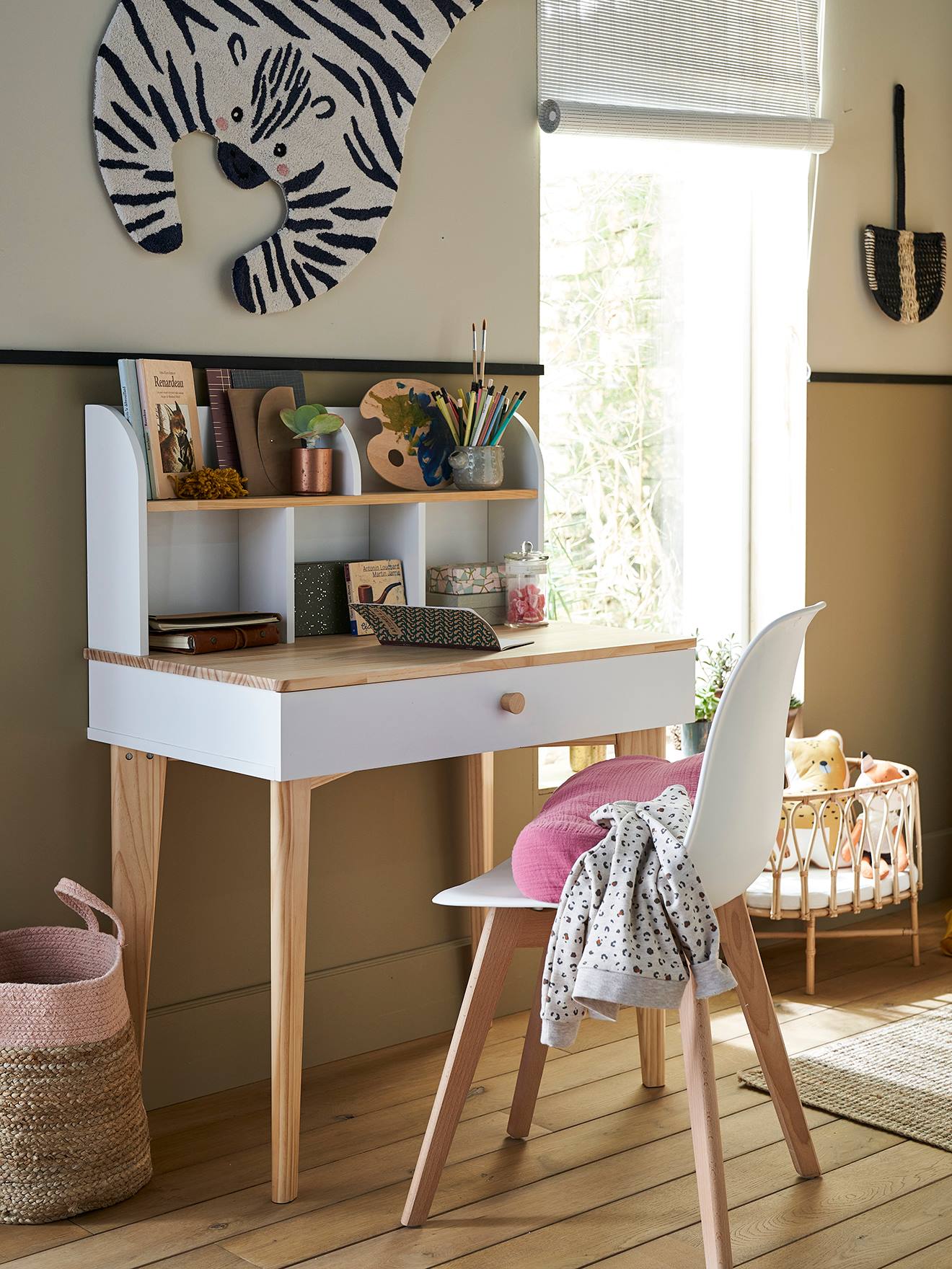 Bureau enfant SCANDI blanc/bois