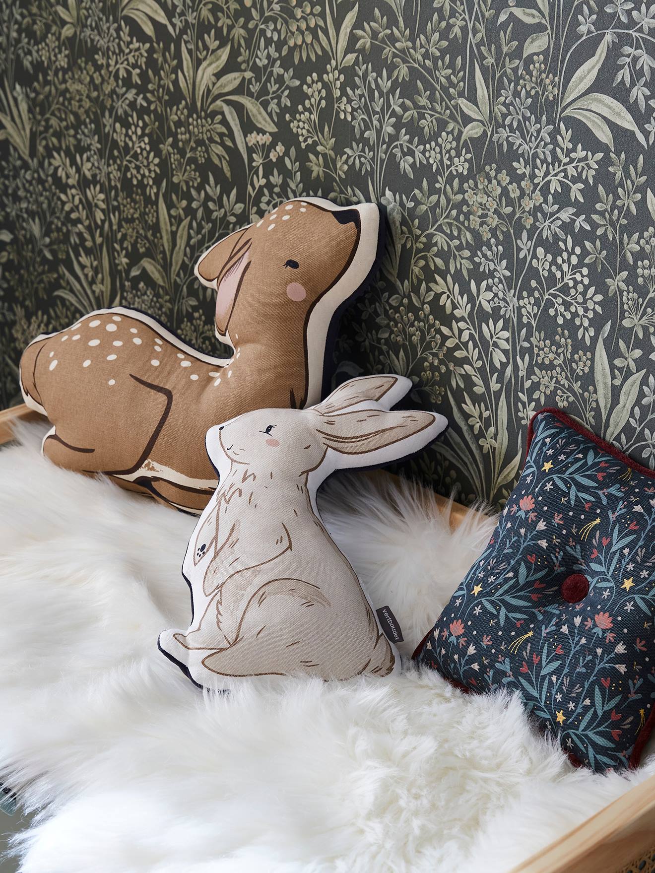 Lot de 3 coussins animaux BROCÉLIANDE bleu imprimé (Vertbaudet) - Image 2