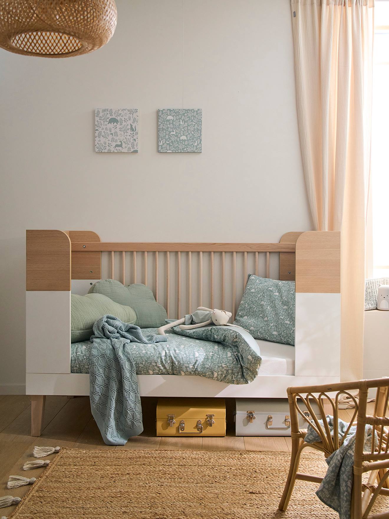 Lit bébé transformable MOKA weiss/natur