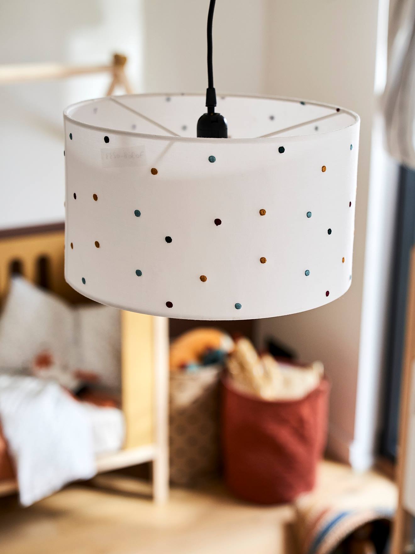 Abat-jour pour suspension pois brodés Petits Pois beige / multicolore