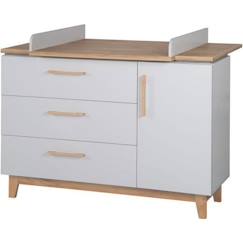 Puériculture-Commode à Langer ROBA Caro - 3 Tiroirs + 1 Porte - Gris Clair - Décor Chêne - Hauteur 94cm