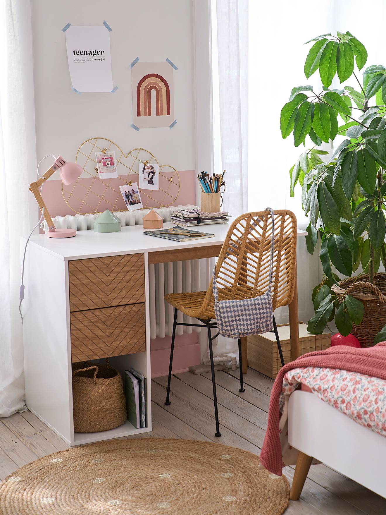 Bureau ligne CHEVRONS blanc/bois