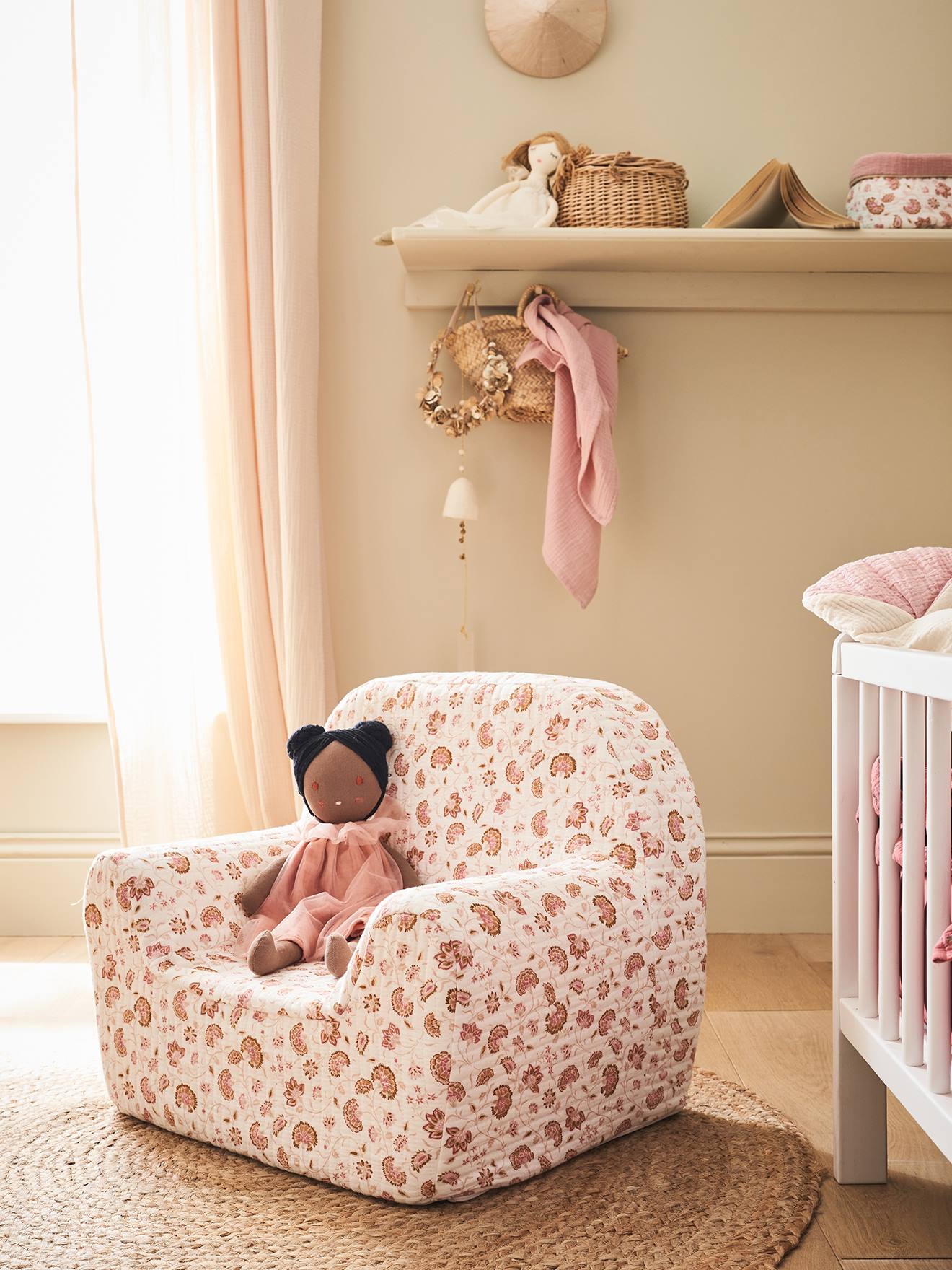 Fauteuil mousse en gaze de coton personnalisable Indienne Folk rose imprimé