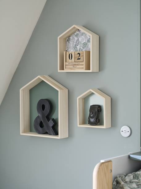 Vertbaudet - Lot de 3 étagères maison bois vert d'eau