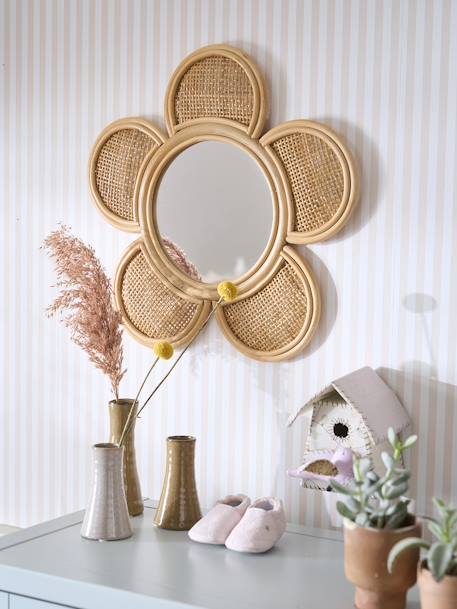 Vertbaudet - Miroir XL rotin et cannage Fleur beige doré