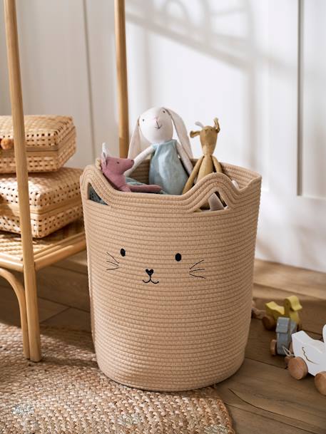 Vertbaudet - Panier de rangement XL en corde de coton Chat beige