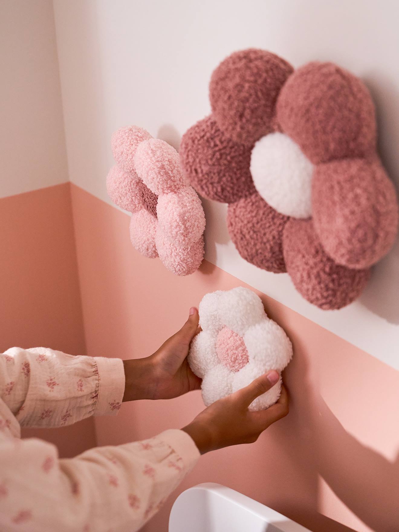 Lot de 3 fleurs bouclette rose imprimé