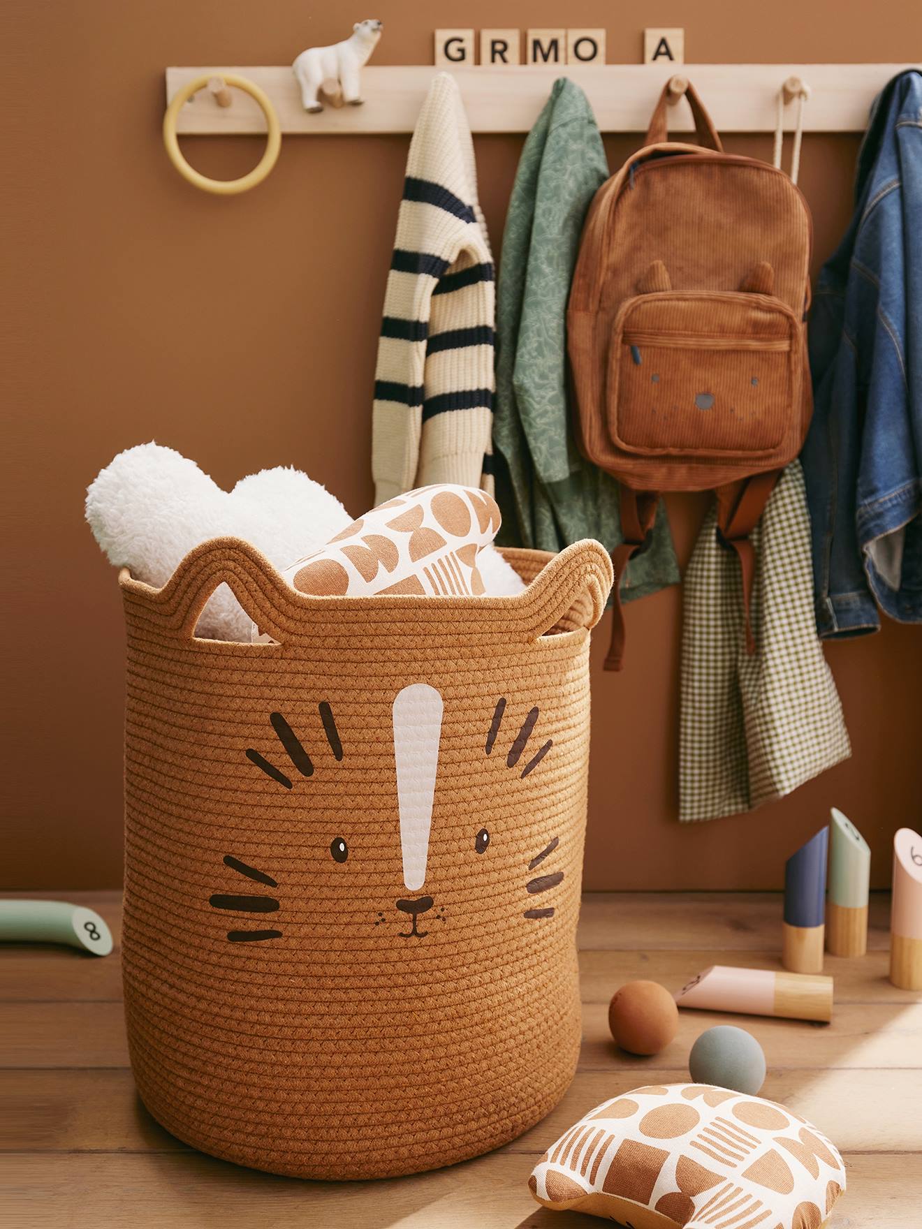 Panier de rangement XL en corde de coton Tigre caramel