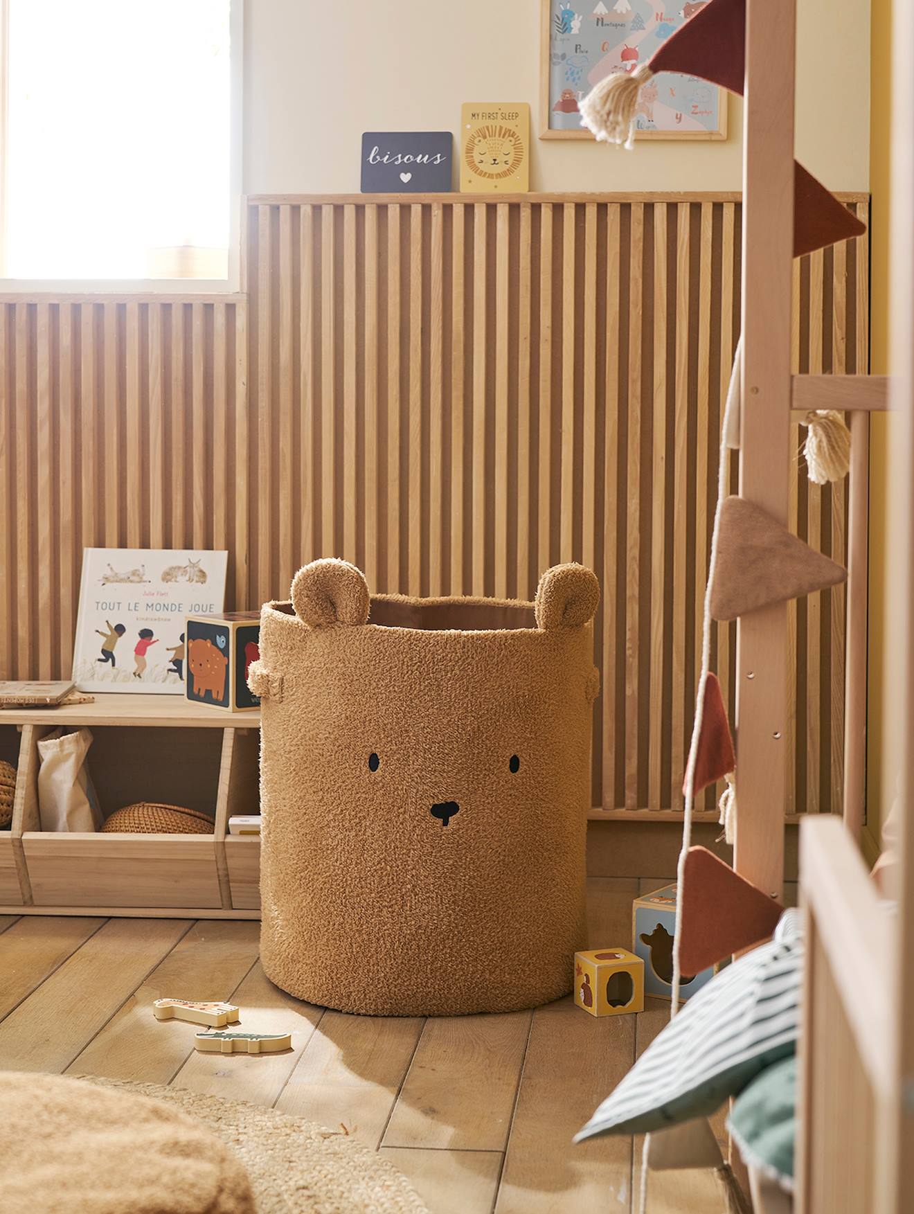Panier de rangement XL en sherpa Ourson marron
