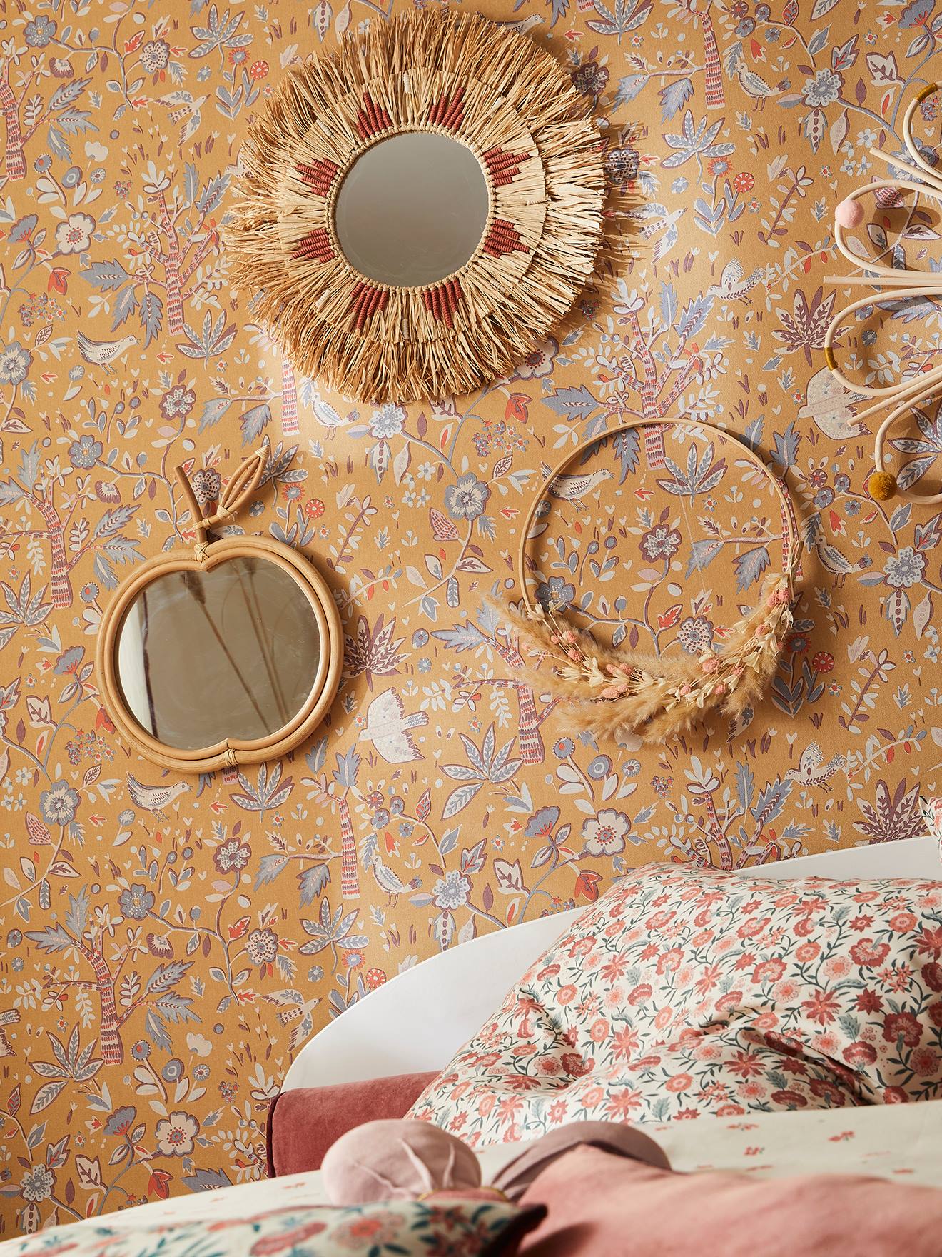 Miroir rond raphia beige / rose (Vertbaudet) - Image 2