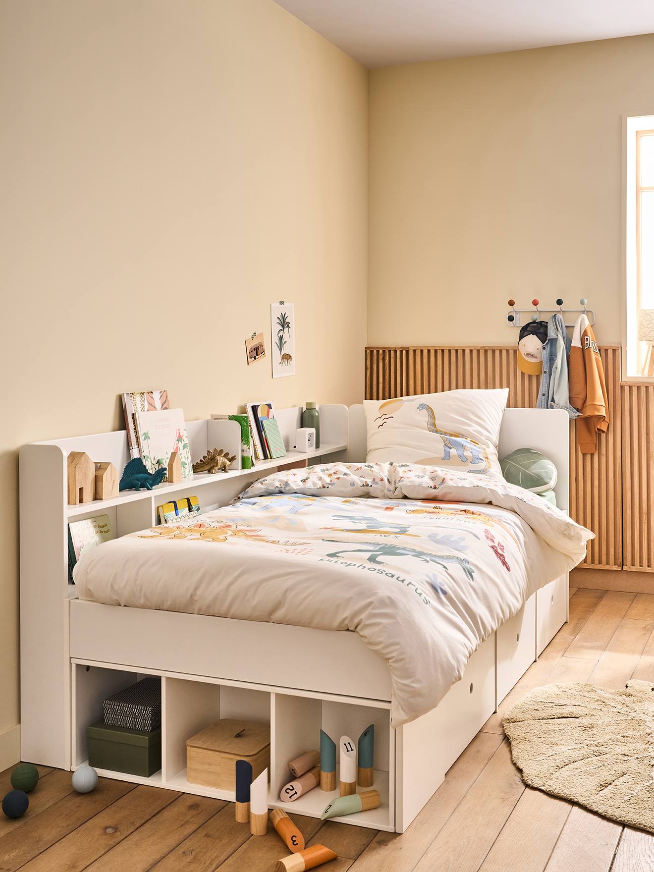 Lit plateforme enfant avec rangements BASEO blanc