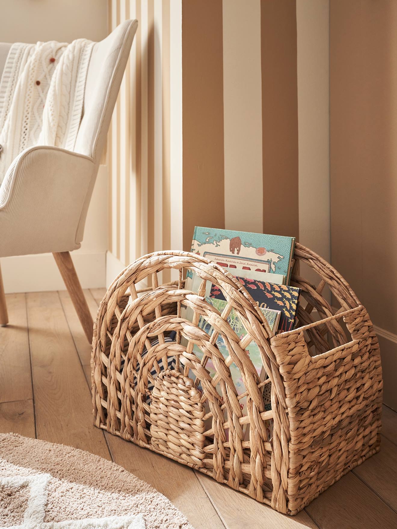 Panier de rangement Arc-en-ciel en jacinthe d’eau bois