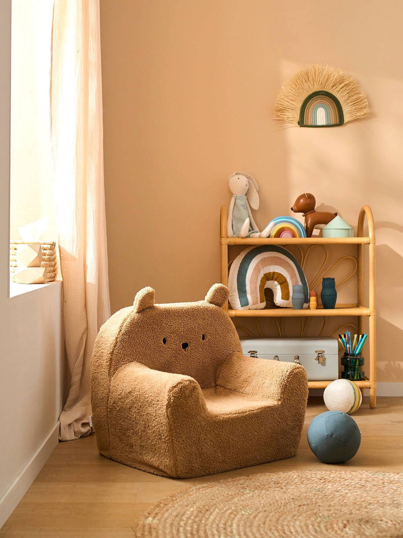 Fauteuil en mousse et sherpa Ourson camel (Vertbaudet) - Image 1