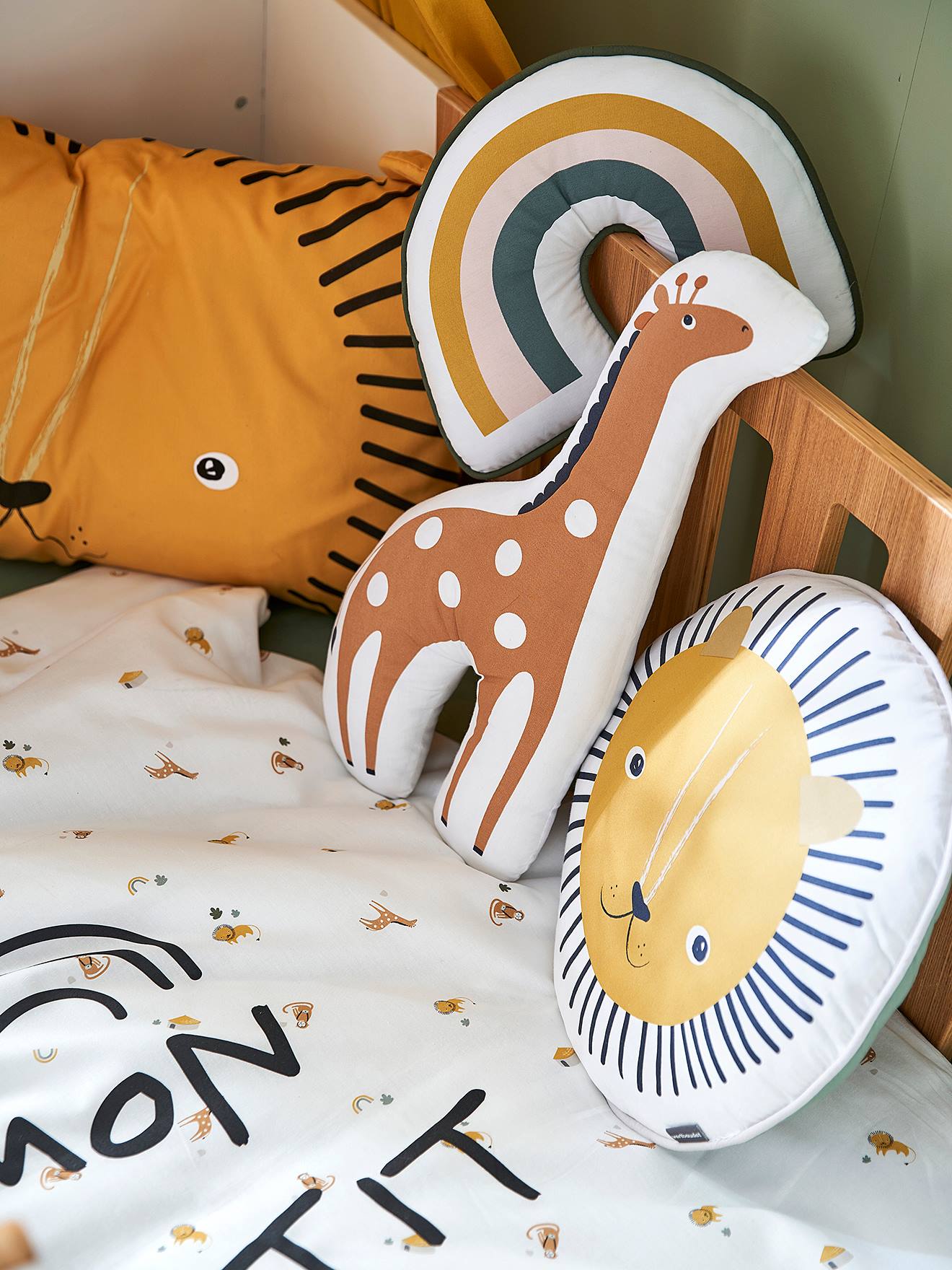 Lot de 3 coussins animaux TANZANIE miel