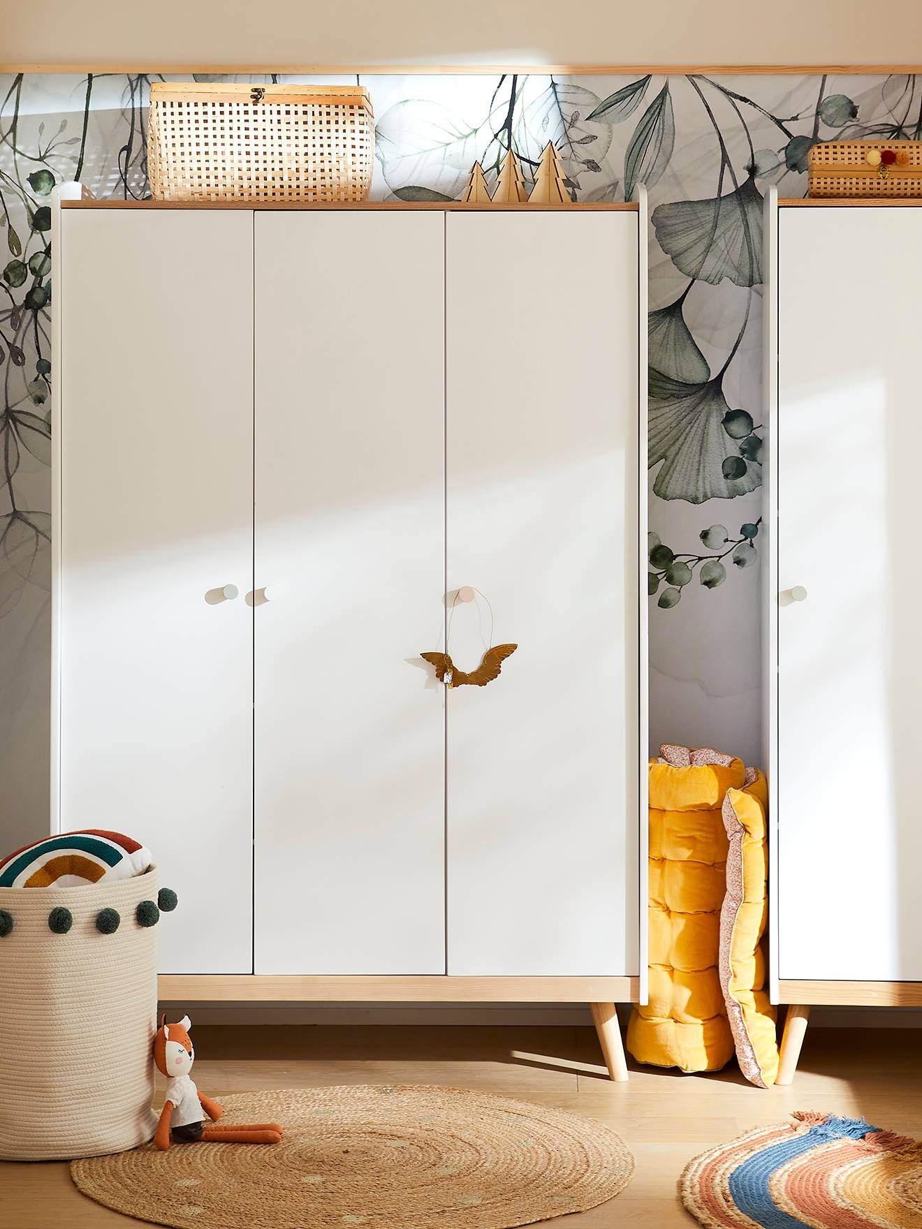 Armoire 3 portes CONFETTI blanc/bois (Vertbaudet) - Image 2