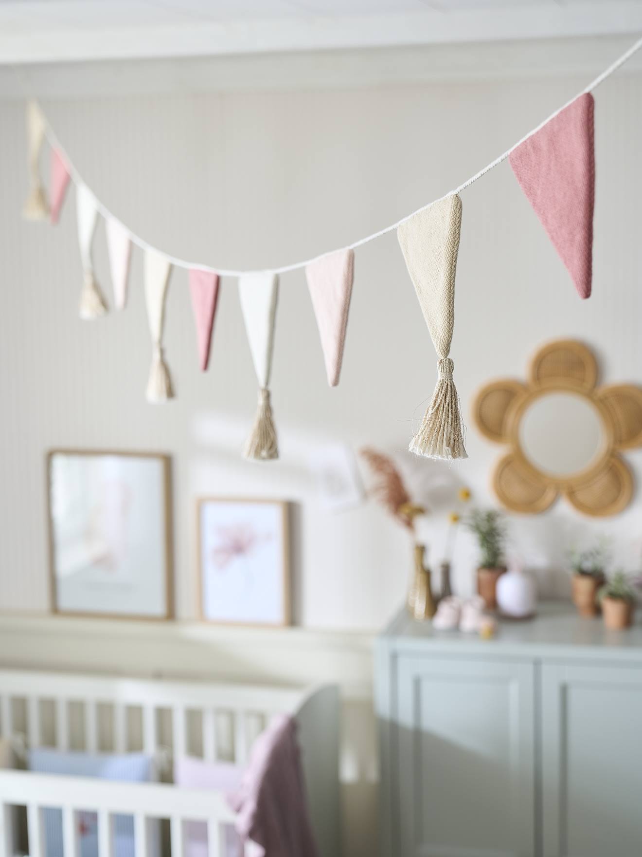 Guirlande fanions tricot rose poudré