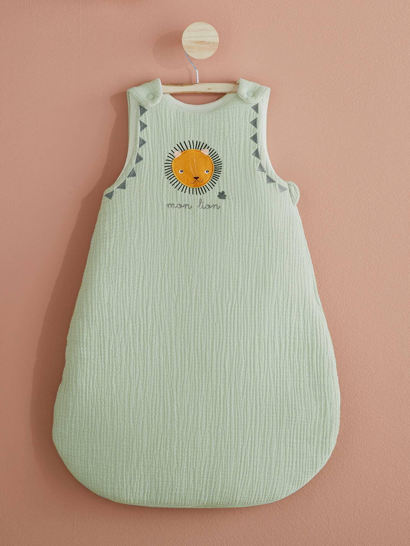 Gigoteuse sans manches en gaze de coton MON PETIT LION vert