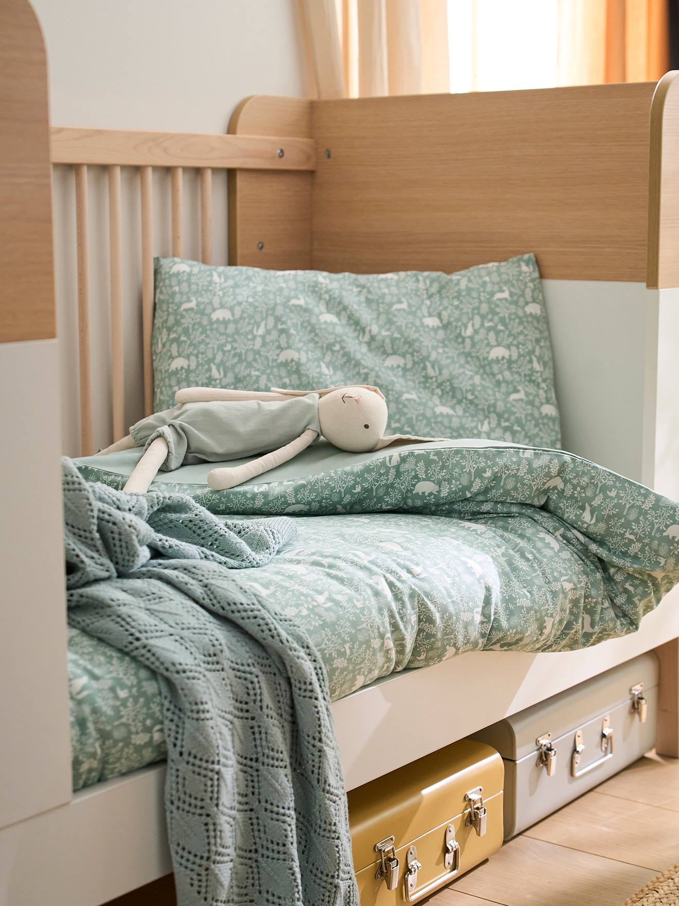 Housse de couette bébé DANS LES BOIS vert sauge