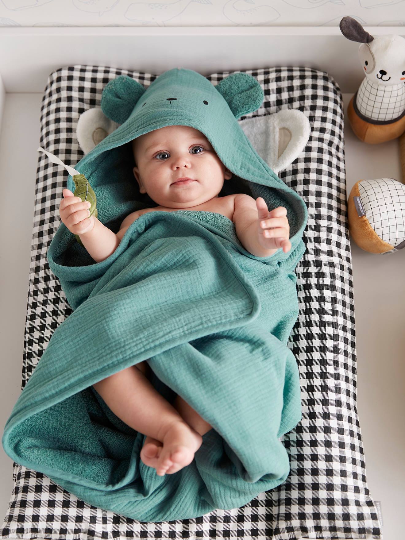 Cape de bain gaze de coton et gant de toilette BIO vert 18 €
