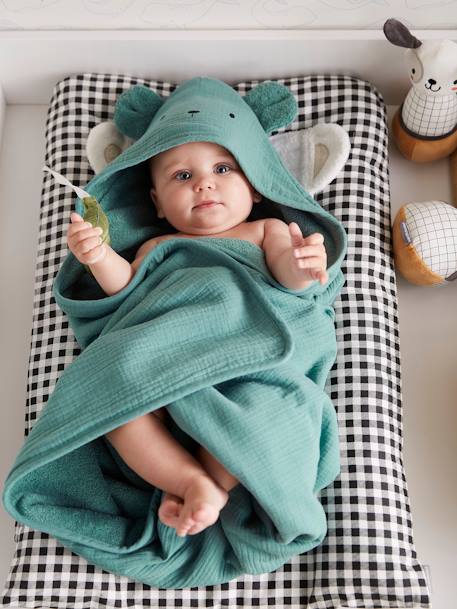 Bébé-Cape de bain gaze de coton et gant de toilette BIO*