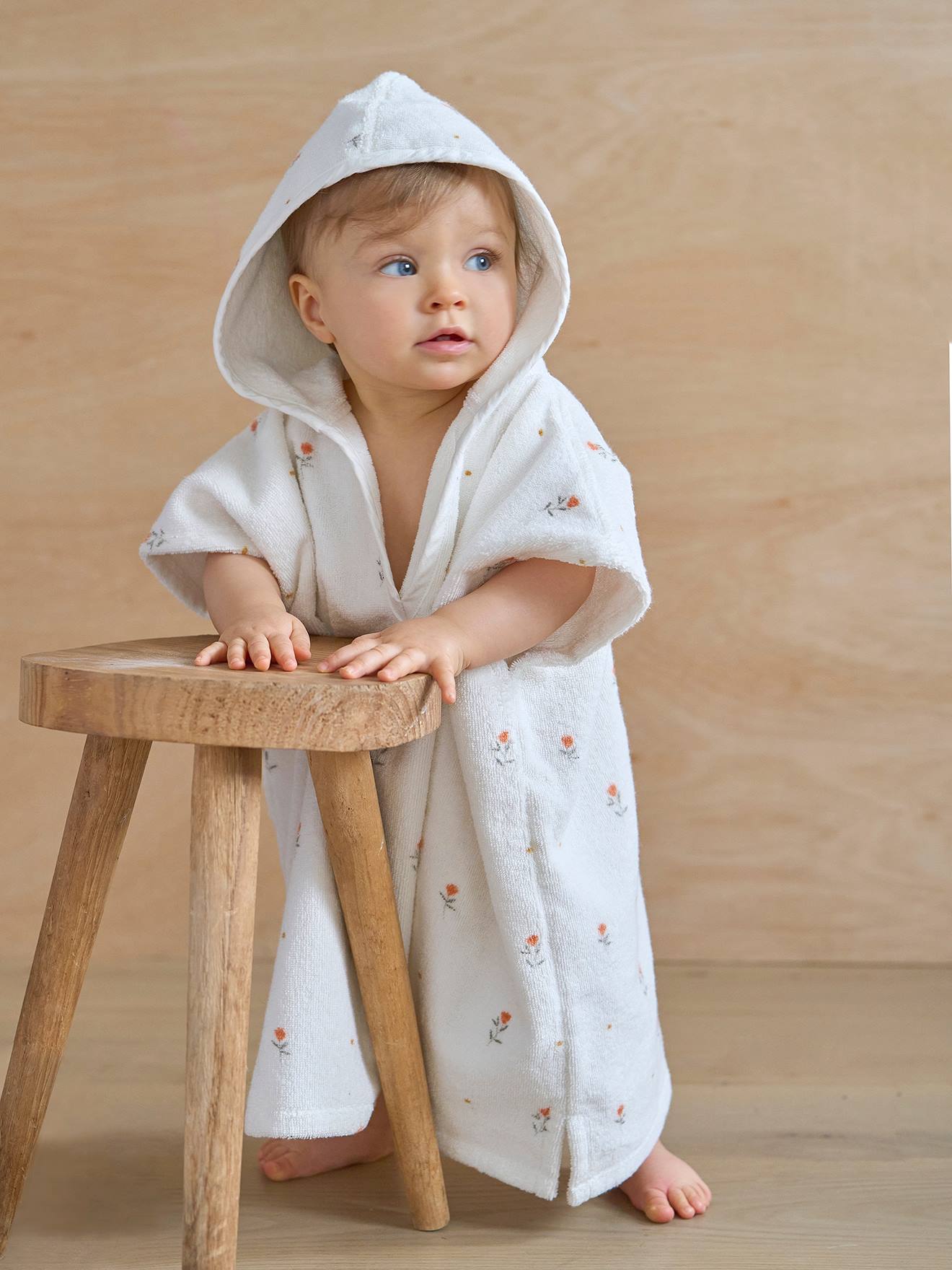 Poncho de bain bébé GIVERNY personnalisable, avec coton recyclé blanc imprimé