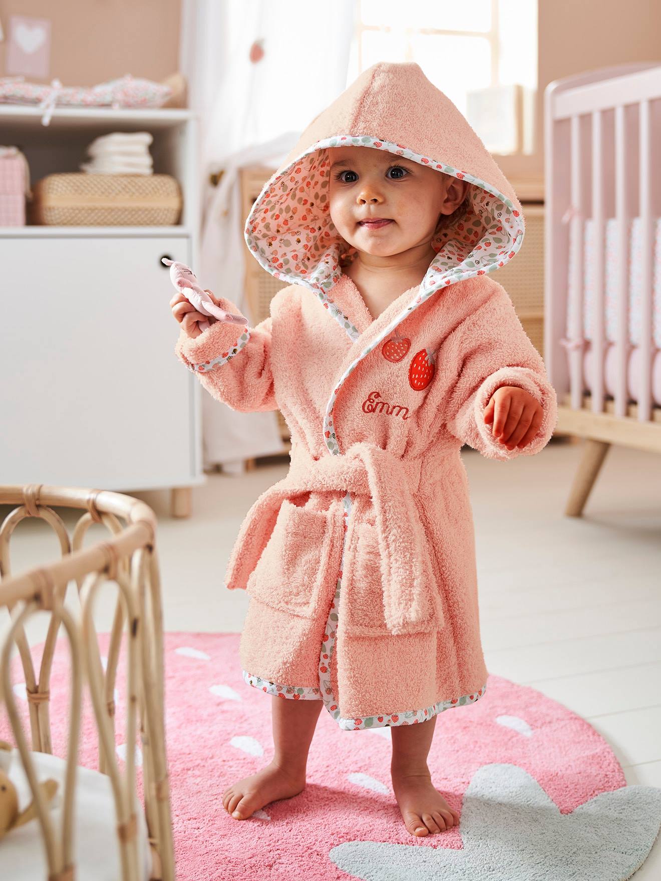 Vertbaudet - Peignoir de bain bébé personnalisable JARDIN DES ABEILLES rose