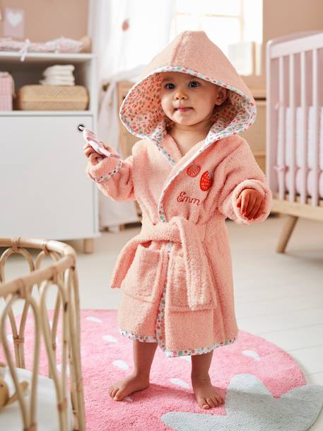 Vertbaudet - Peignoir de bain bébé personnalisable JARDIN DES ABEILLES rose