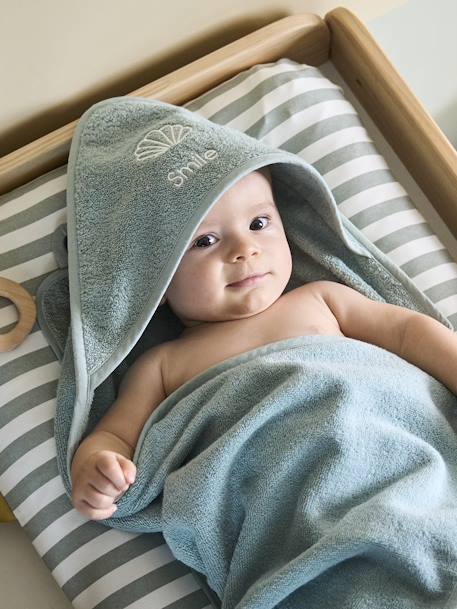 Cape de bain personnalisable et gant de toilette blanc+bleu moyen+framboise+ocre+rose poudré+vert bleuté+vert céladon 39 - vertbaudet enfant 