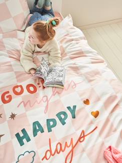 Parure housse de couette + taie oreiller enfant DAMIER GOOD VIBES, avec coton recyclé  - vertbaudet enfant