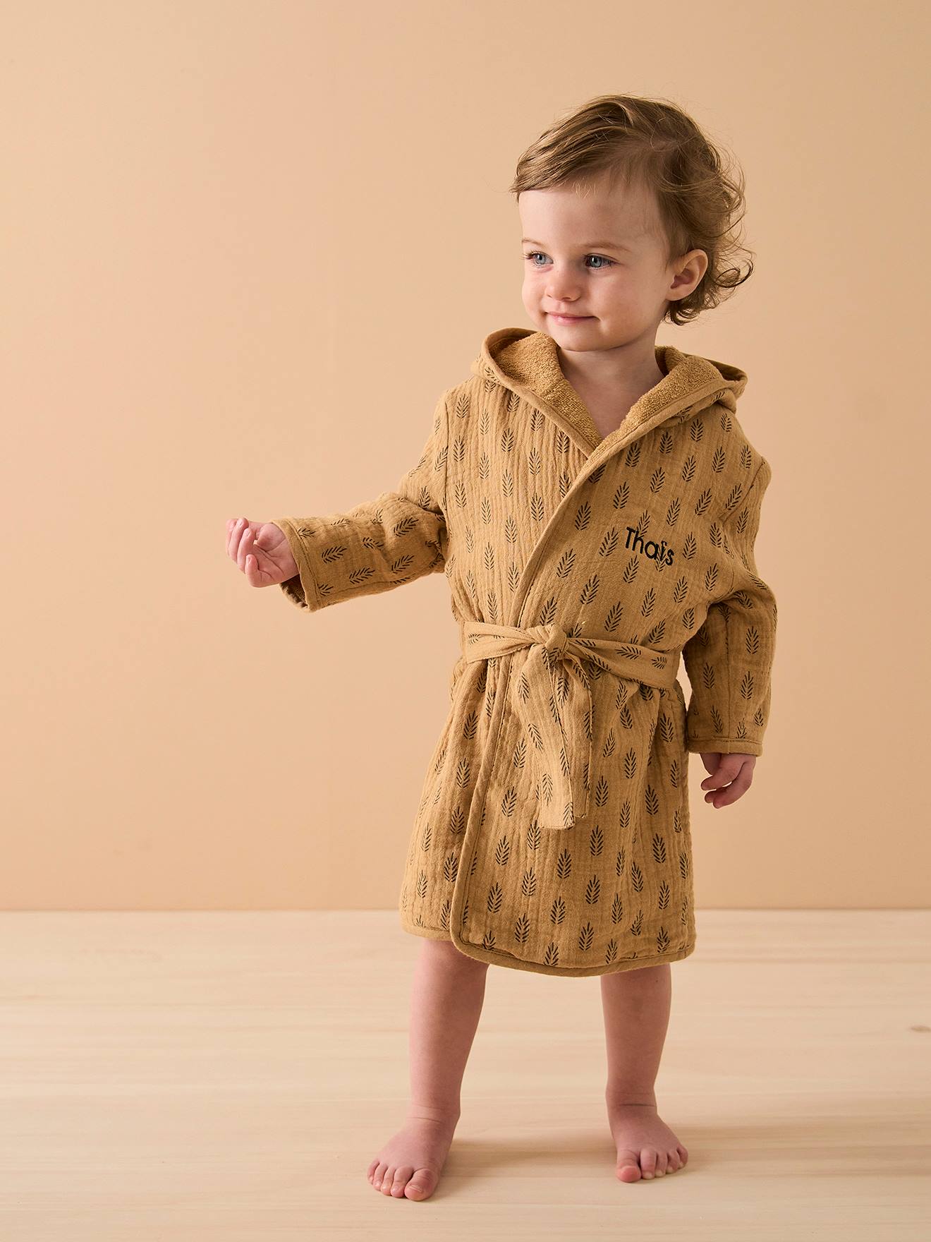 Peignoir de bain bébé personnalisable ETHNIC ocre