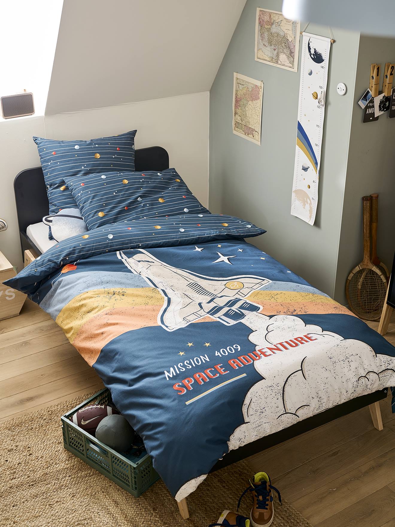 Parure housse de couette enfant et taie d'oreiller avec coton recyclé SPACE ADVENTURE multicolore