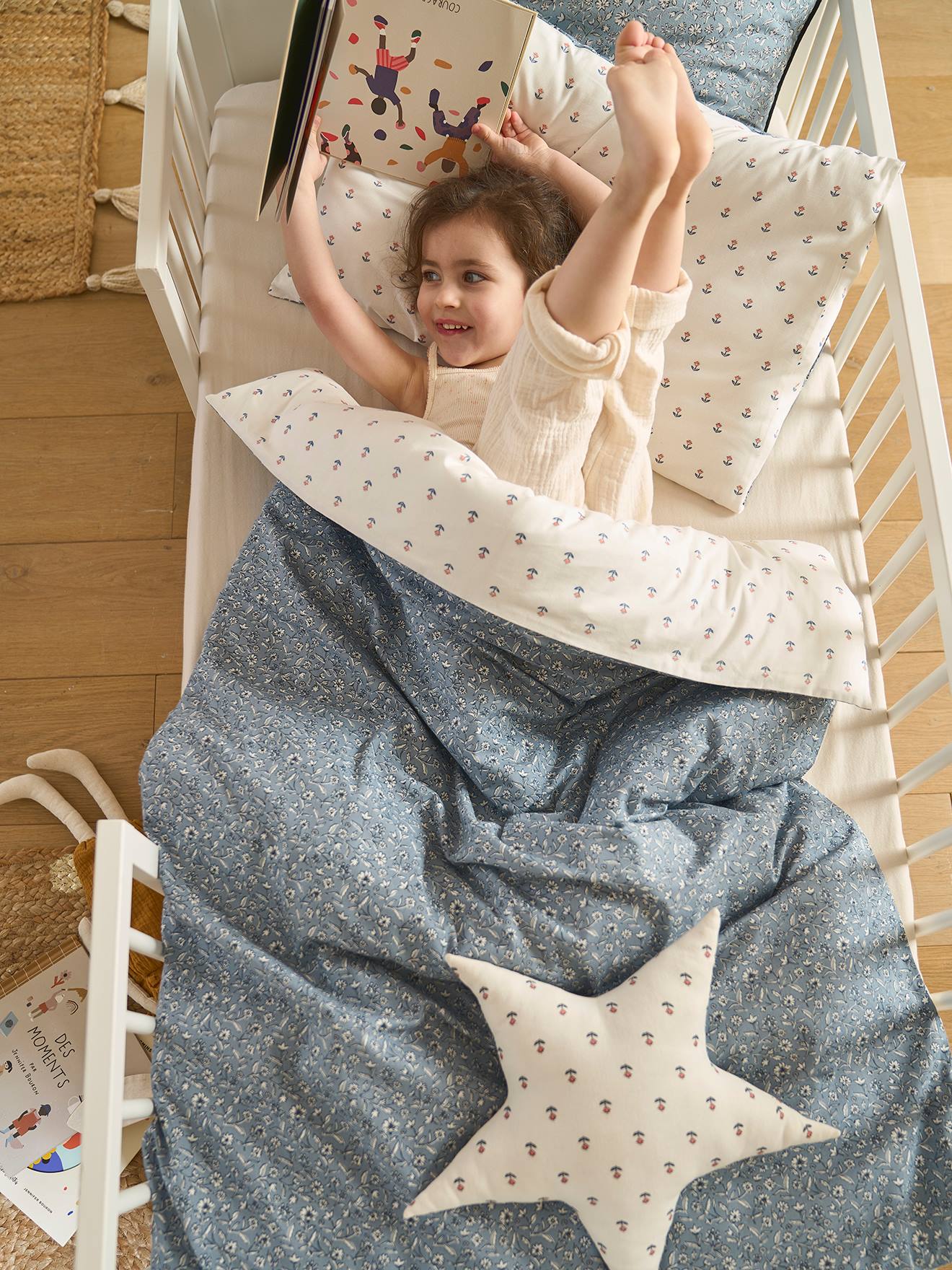 Housse de couette bébé réversible INDIA bleu imprimé