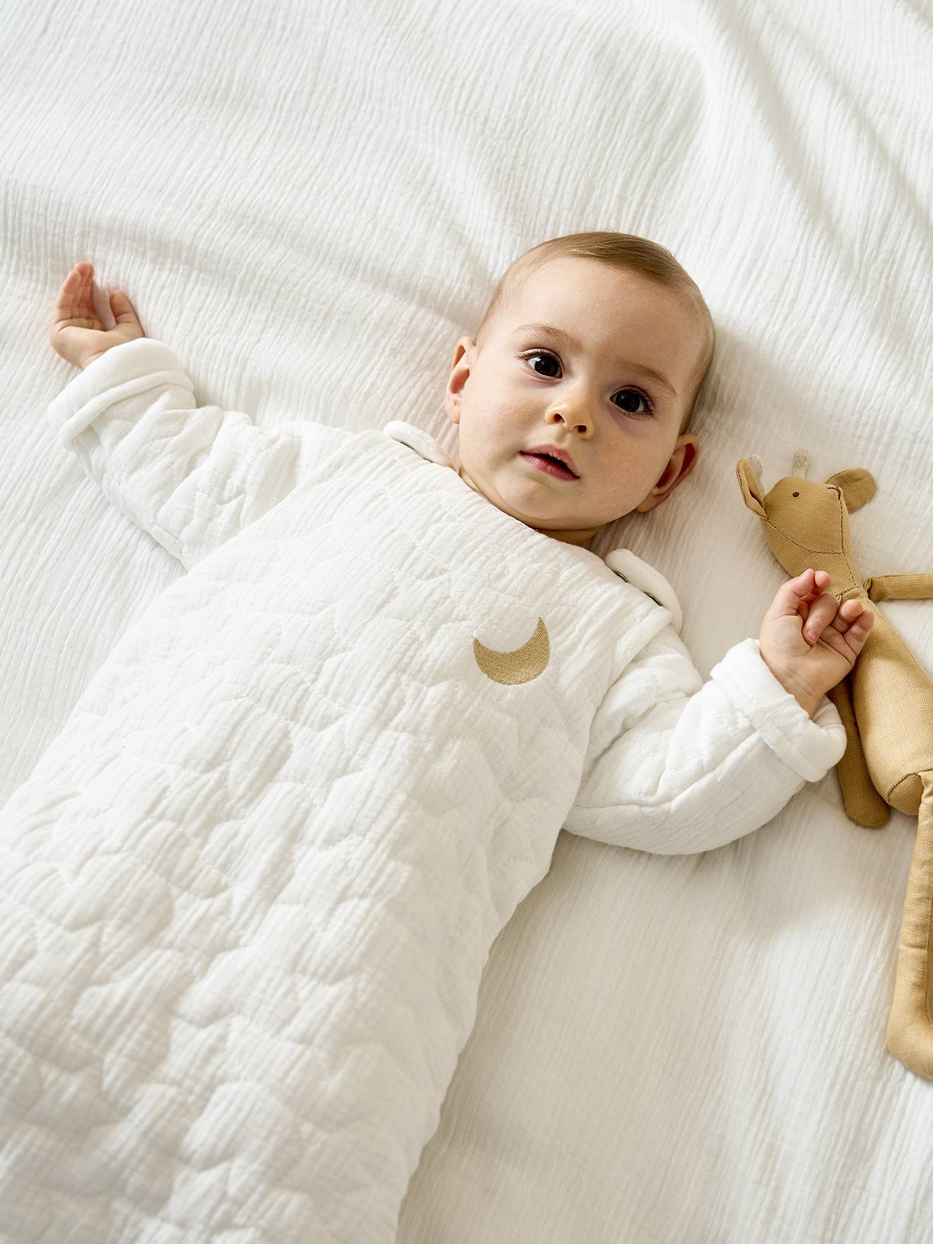 Gigoteuse quiltée manches amovibles en gaze de coton bio* NUITS DE RÊVE écru