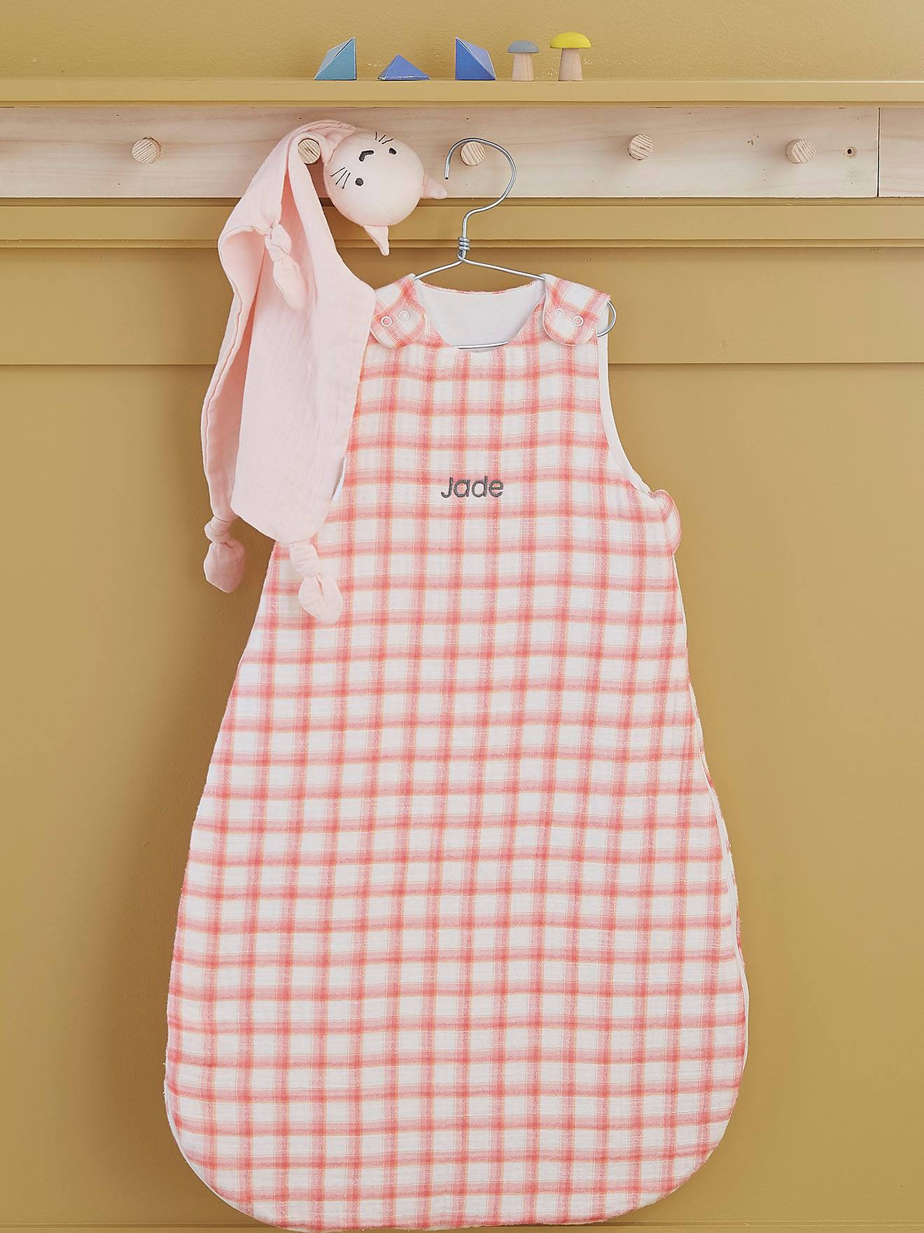 Gigoteuse spécial été en gaze de coton CARREAUX personnalisable rose