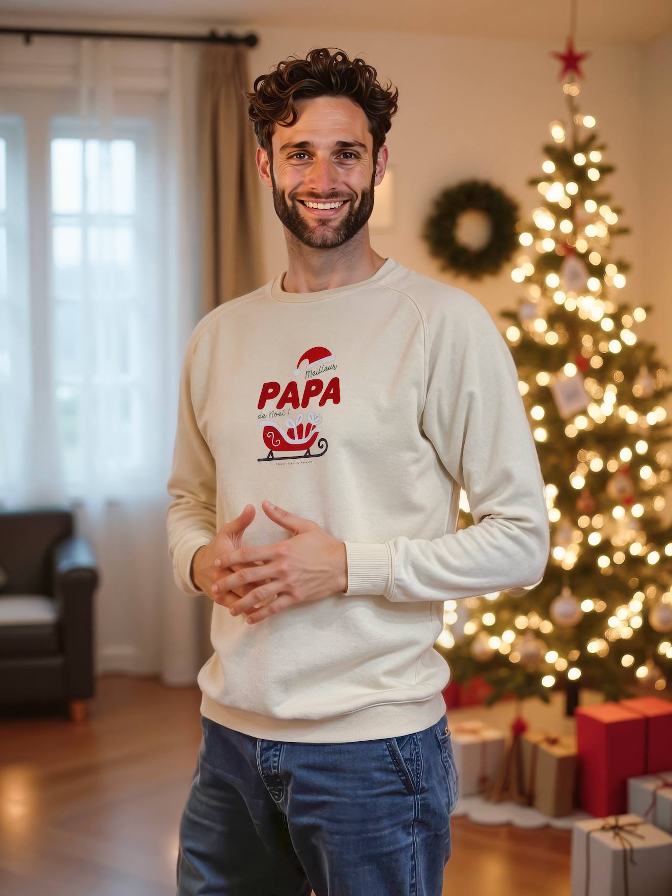 Sweat homme Meilleur Papa de Noël capsule famille vanille
