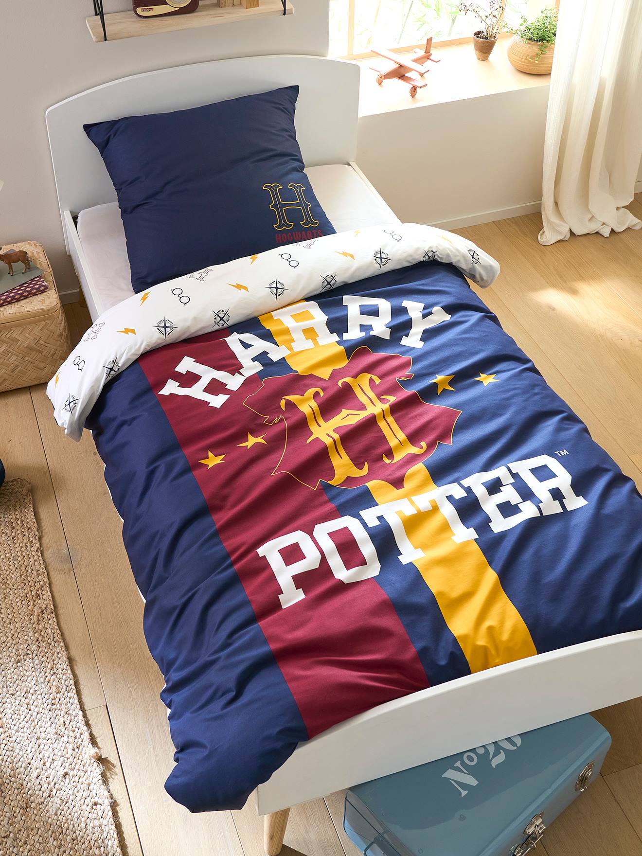 Parure housse de couette + taie d'oreiller enfant Harry Potter bleu fonce imprime