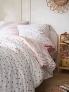Parure housse de couette et taie d'oreiller réversible FLEURS RAYURES, avec coton recyclé  - vertbaudet enfant