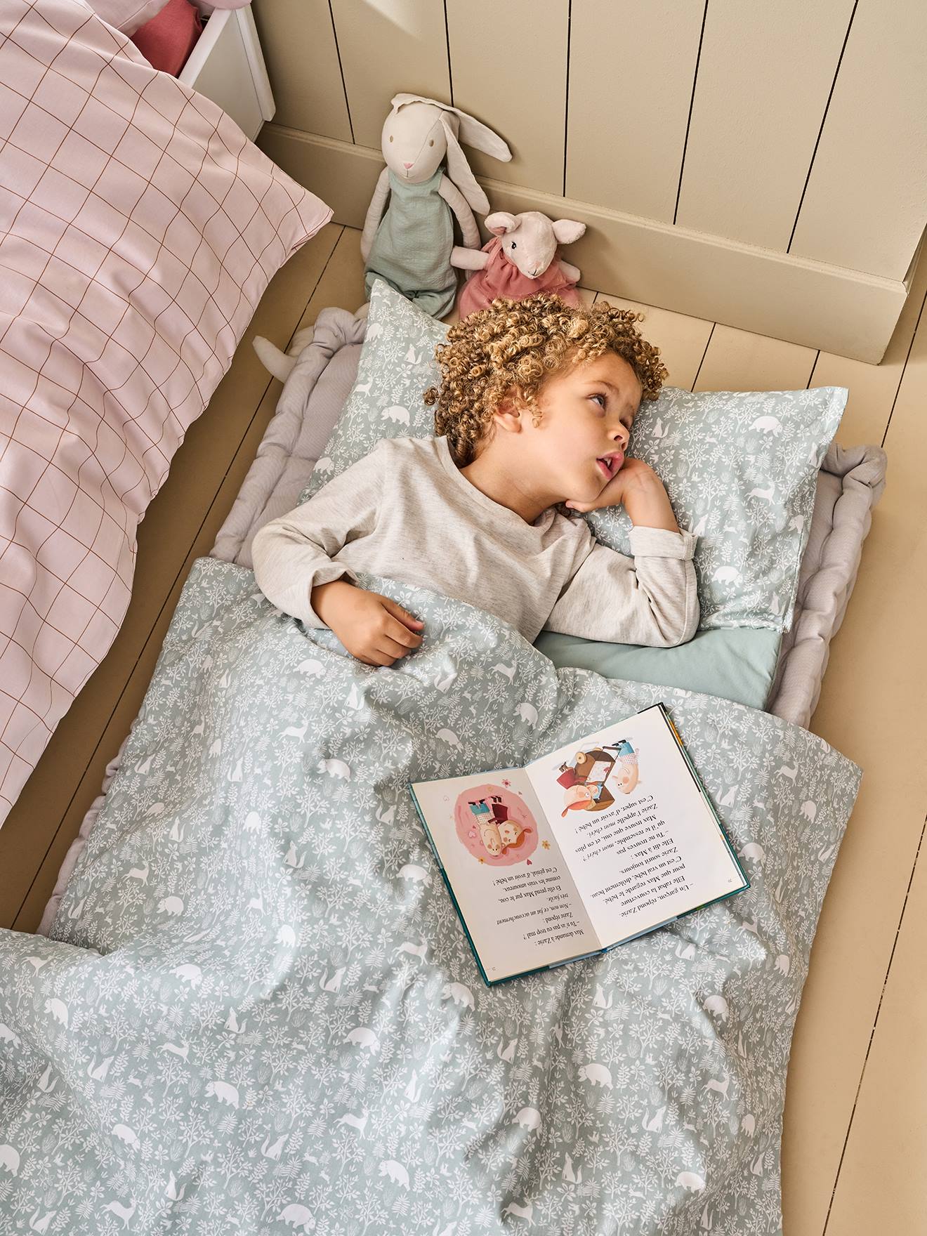 Couchage de sieste maternelle MINILI DANS LES BOIS personnalisable vert sauge