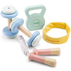 Jouet-Ensemble de fitness en bois - New Classic Toys - 3 ans - 2 haltères - Kettlebell - Corde à sauter