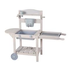 Jouet-Cuisine Enfant BBQ sur Roulettes - ROBA - Bois Massif - Gris Clair - Bac Amovible