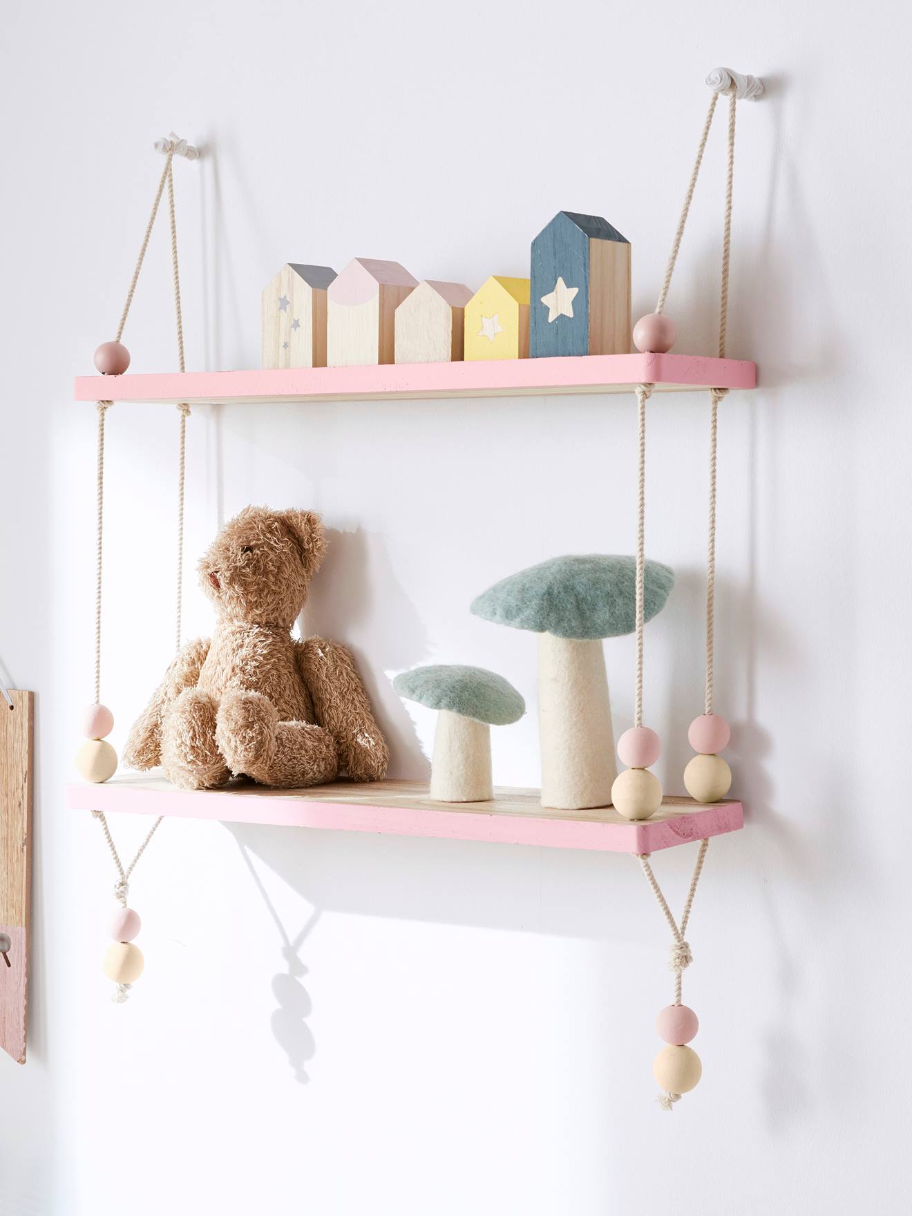 Etagère balançoire bois et corde Macaron bois