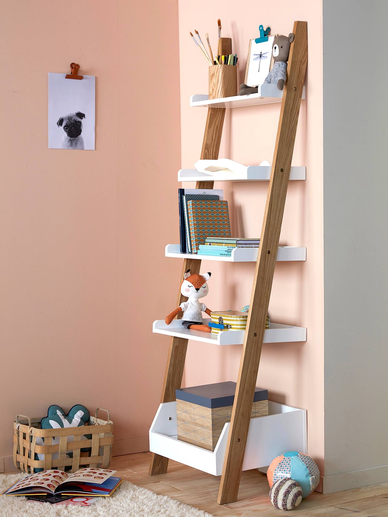 Etagère échelle ARCHITEKT blanc/bois