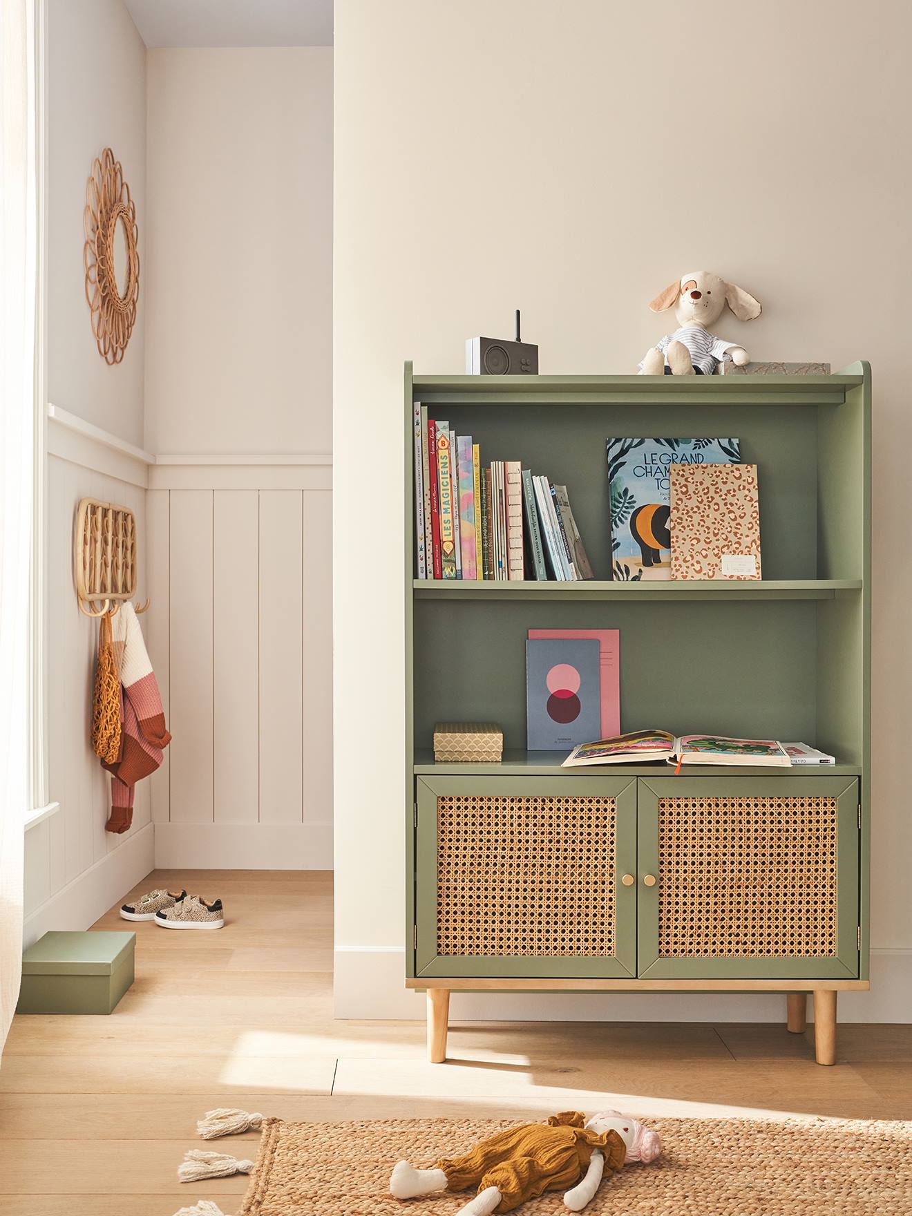 Bibliothèque cannage POÉSIE vert