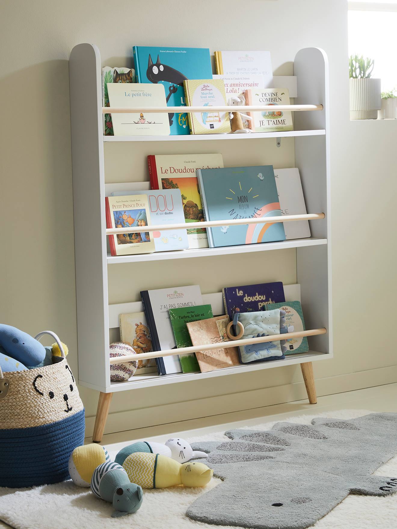 Etagère présentoir à livres LIGNE CONFETTI blanc/bois
