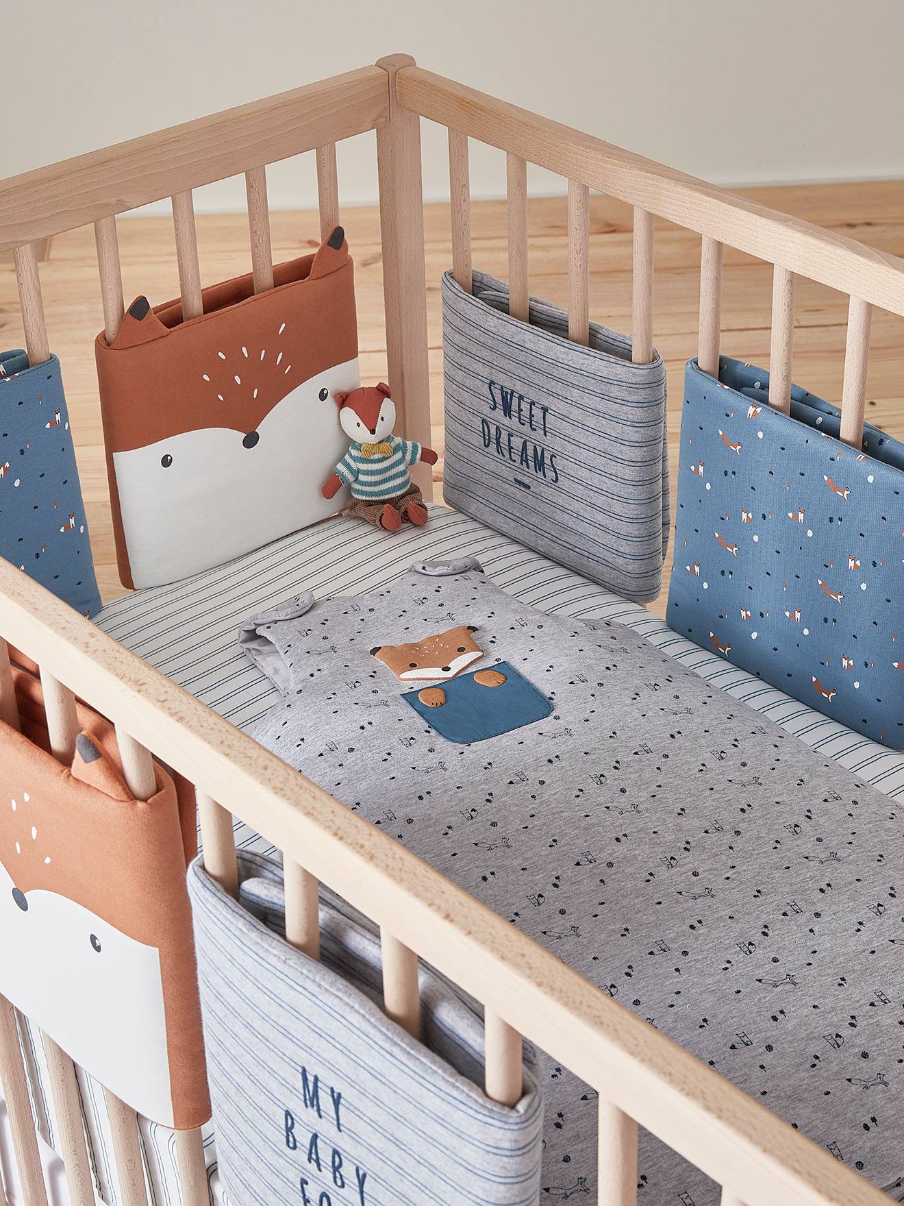 Tour de lit pare-chocs BABY FOX bleu / multicolore (Vertbaudet) - Image 3