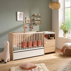 Chambre et rangement-Lit bébé combiné - 120x60cm - Evolutif en 90x190cm - Babyprice Up - Décor bois - Avec commode à langer 1 porte