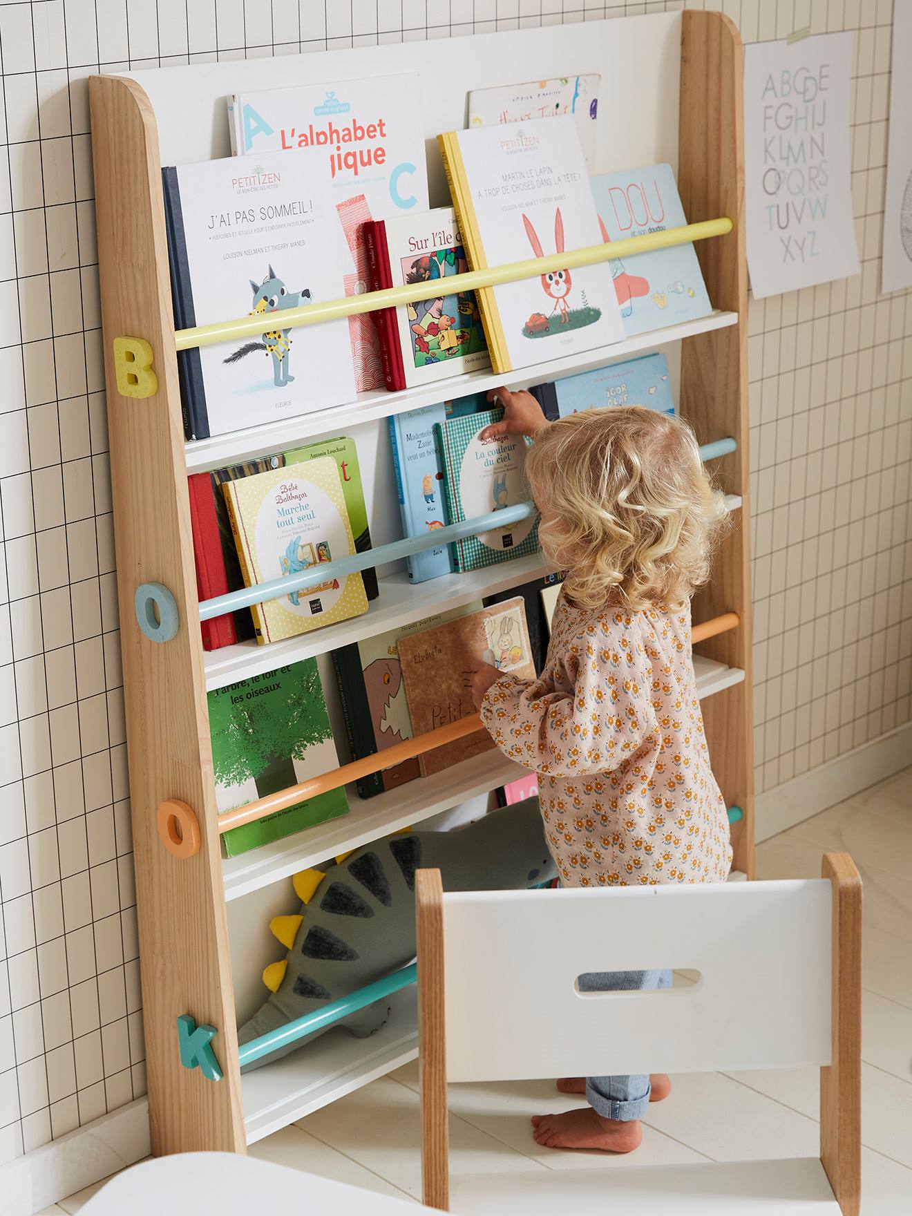 Présentoir à livres Books blanc/bois