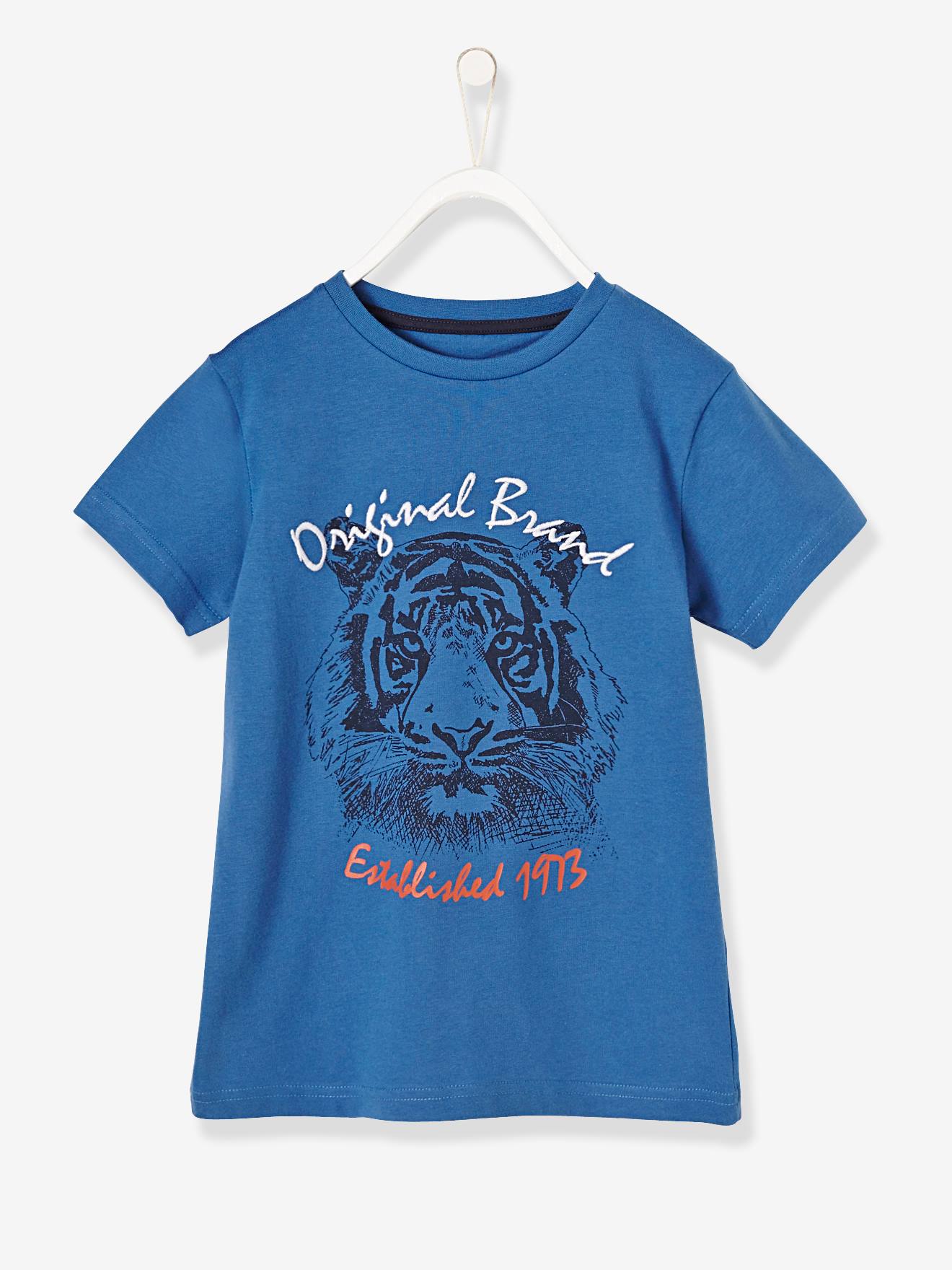 T-shirt garçon motif tigre détails brodés bleu