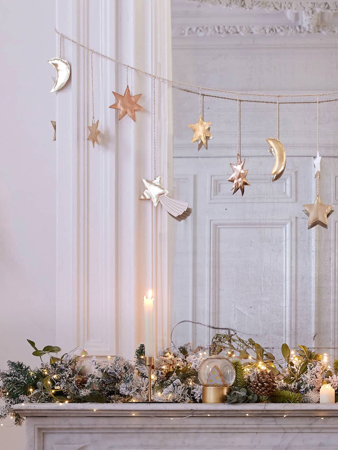 Guirlande de Noël Lune et Etoiles Or or