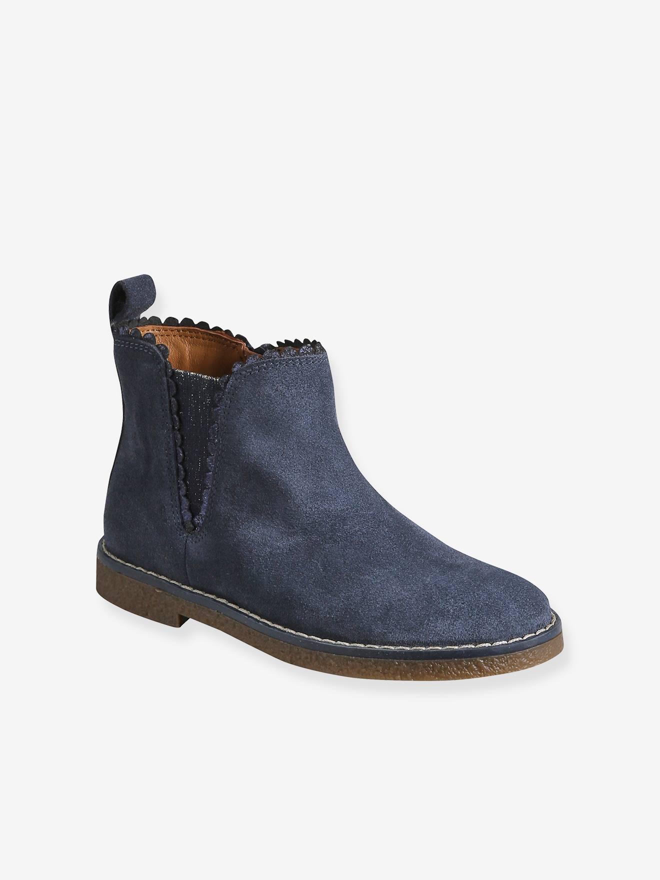 Boots enfant fille cuir élastiquées et zippées marine